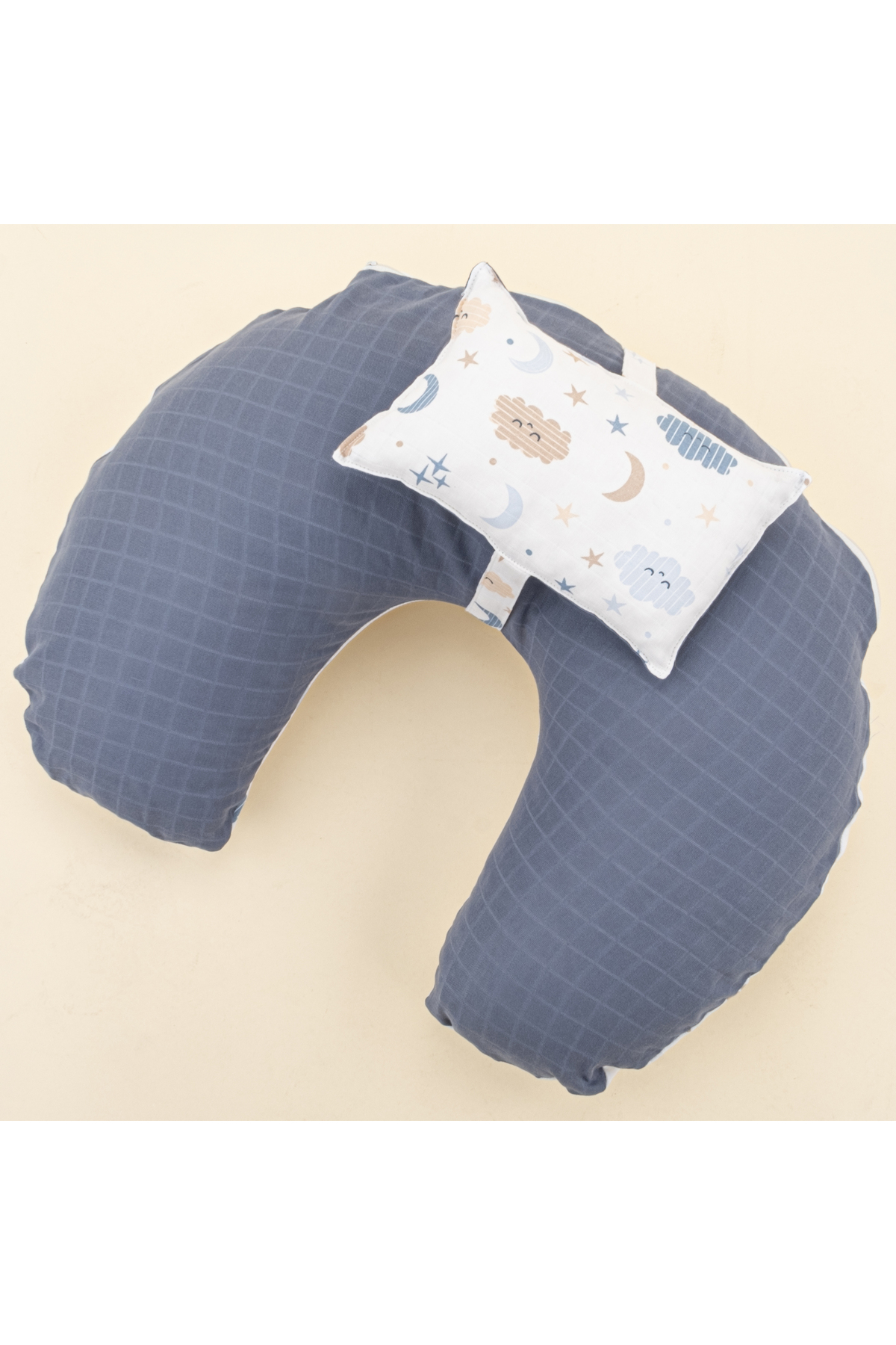 Yunikobaby Müslin Çift Taraflı Emzirme Yastığı ve Küçük Yastığı - İndigo Muslin - Mavi Bulut fotoğrafı 5 (önizleme)