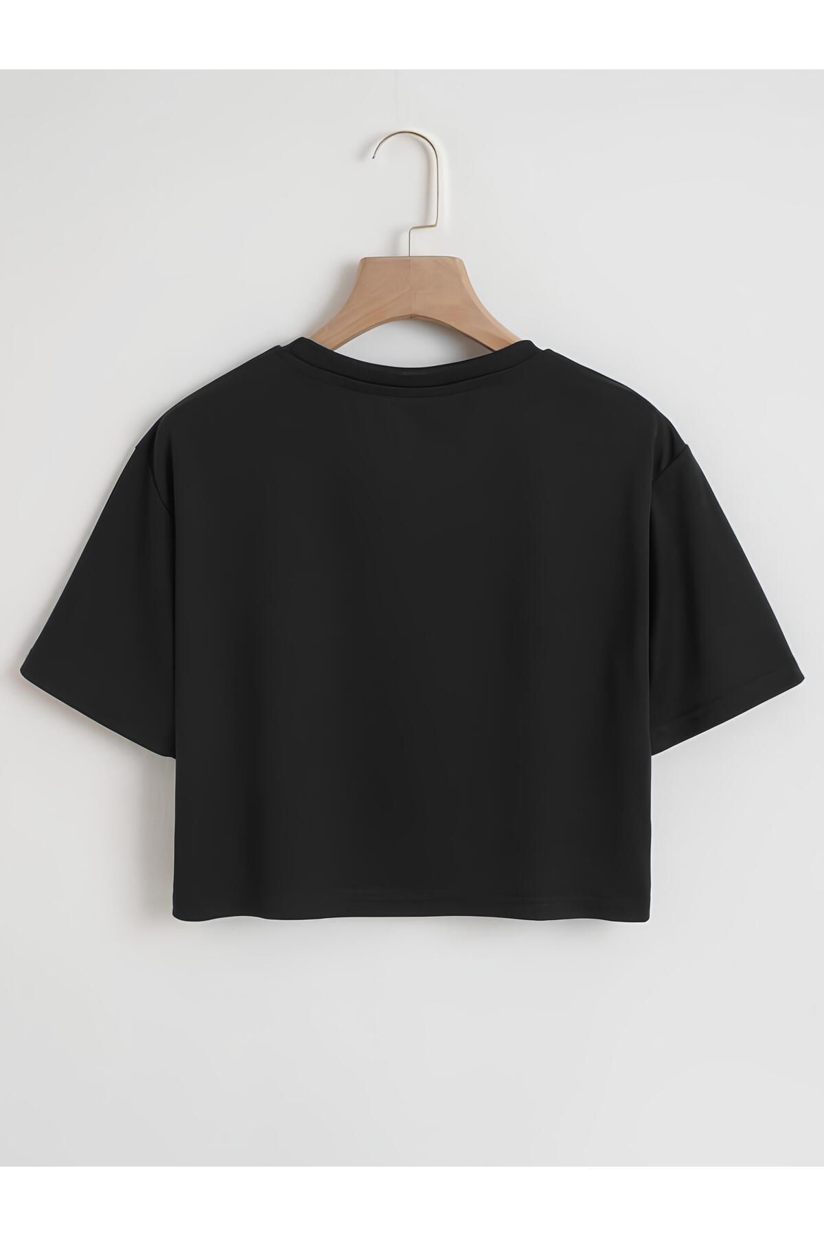 Ginevra-Women's Oversize Crew Neck Bite Me Printed Crop T-shirt 2