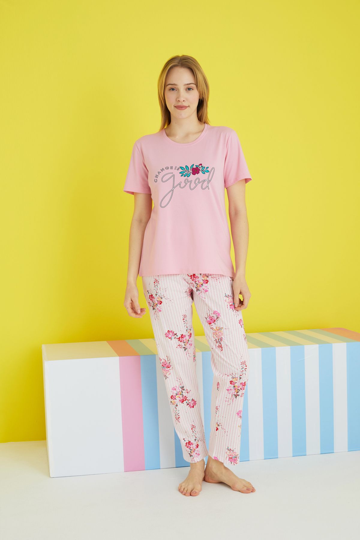 Siyah İnci-multicolored Knitted Pajama Set 2