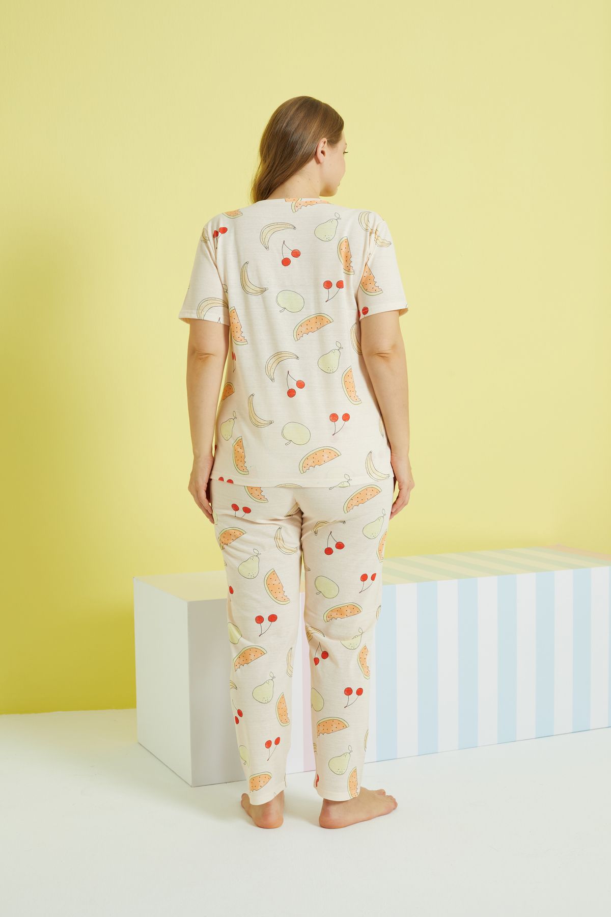 Siyah İnci-multicolor Curve Plus Size Oversize Knitted Pajamas Set 3