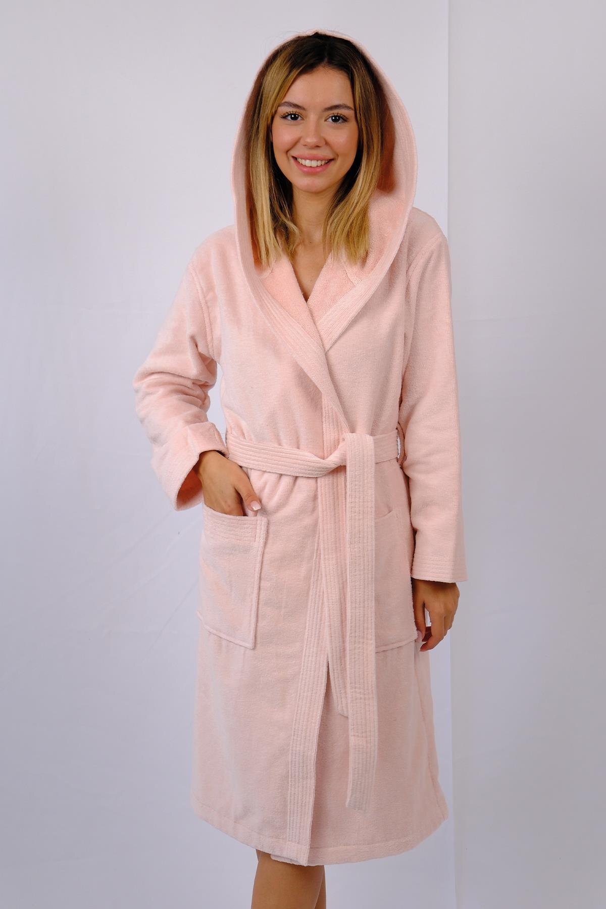 Extra weicher Damenbademantel aus 100 % Bio-Baumwolle mit Kapuze - 