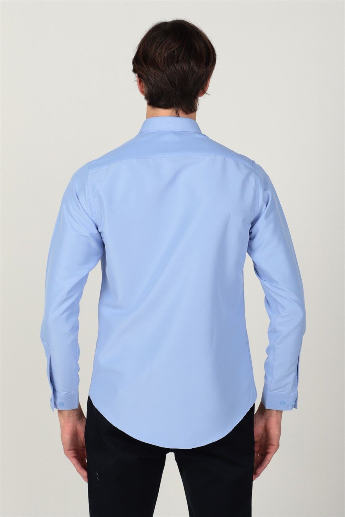 Slim Fit, leicht zu bügeln, schweißabsorbierend, atmungsaktiv, mit Krawattenhalter, blaues Vier-Jahreszeiten-Herrenhemd - 