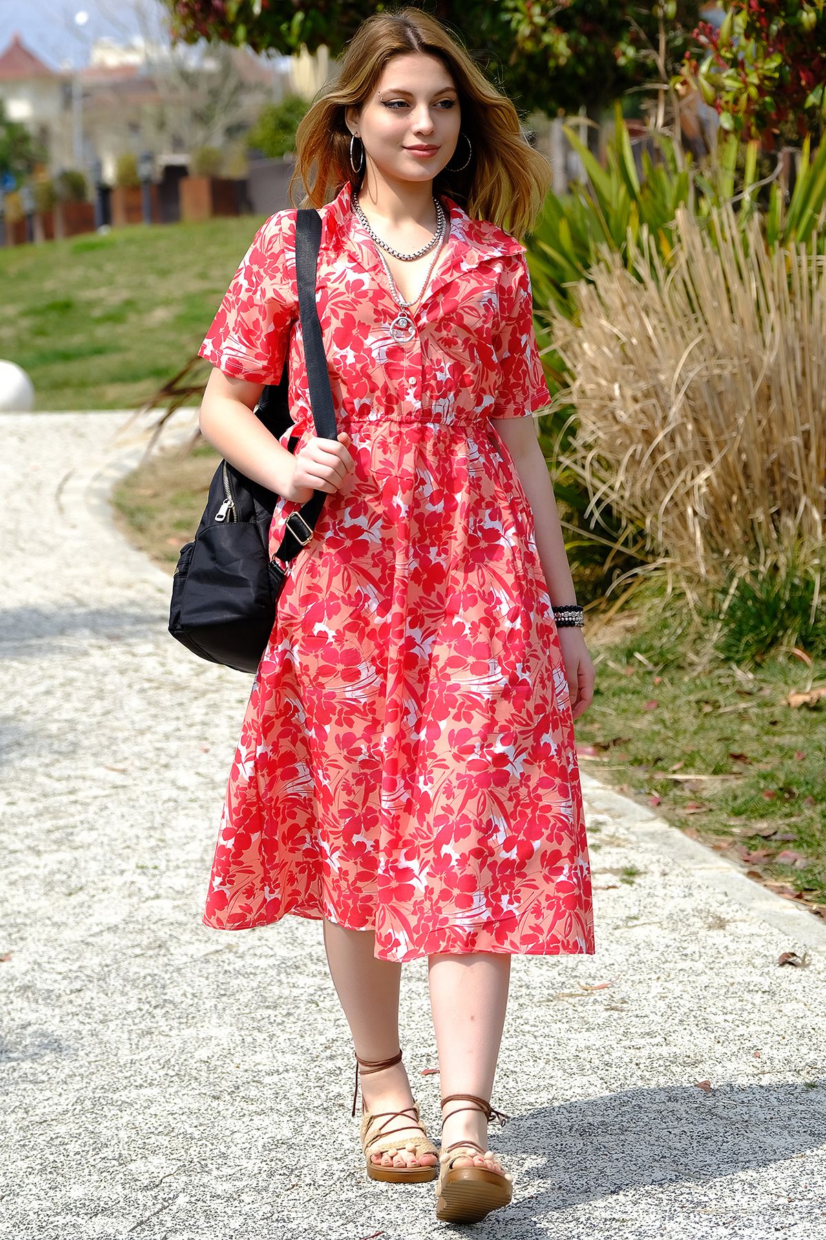 AVORWE Rochie Midi Cu Imprimeu Floral Cu Nasturi În Față Cu Guler De Cămașă Femeie - 38