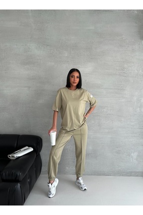 LUCASSTELLA Kadın Oversize Kol Arma Detaylı Tişört& Paça Lastik Ve Çıma Detay...