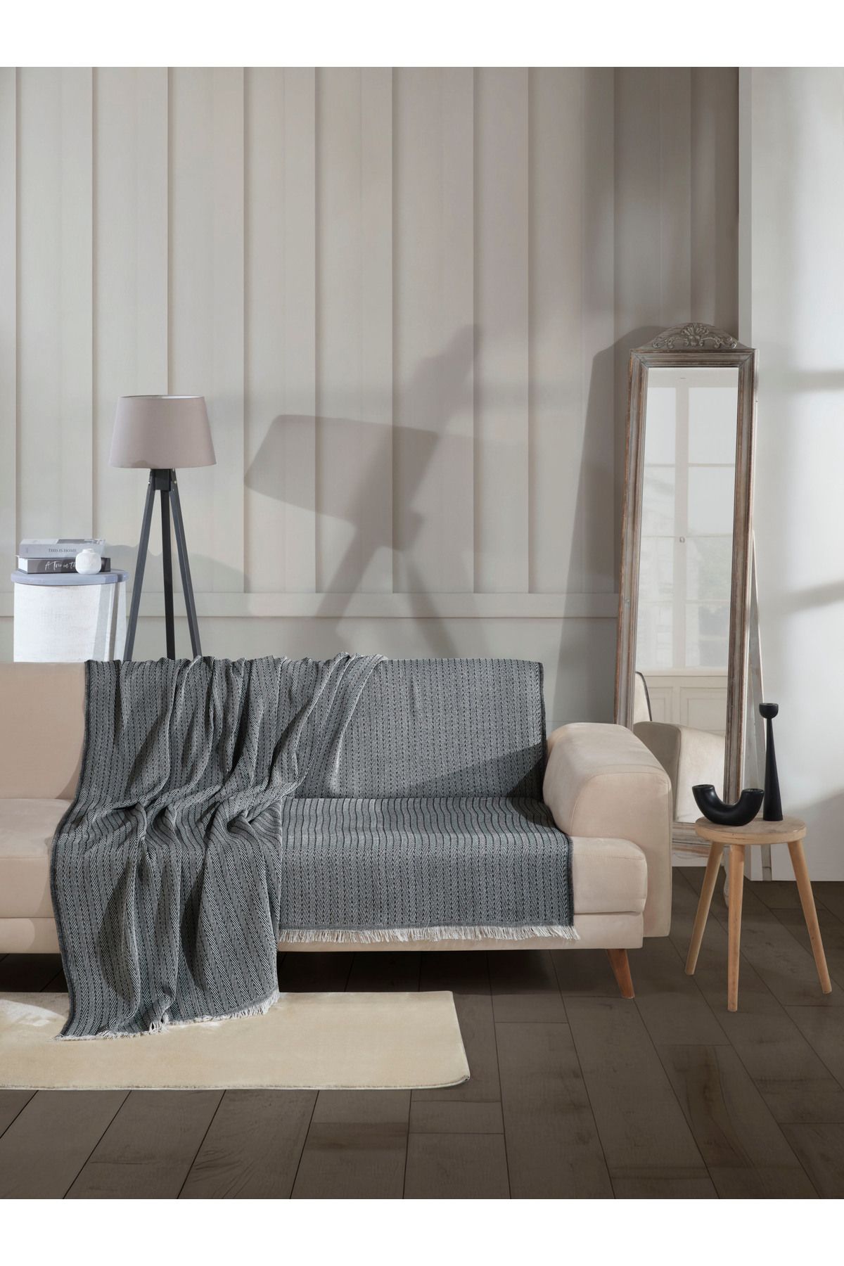 Lux Touch Husa De Canapea Din Bumbac Negru Vera - 200x220cm Canapea Canapea Pat Divan Fotoliu - Mărime unică