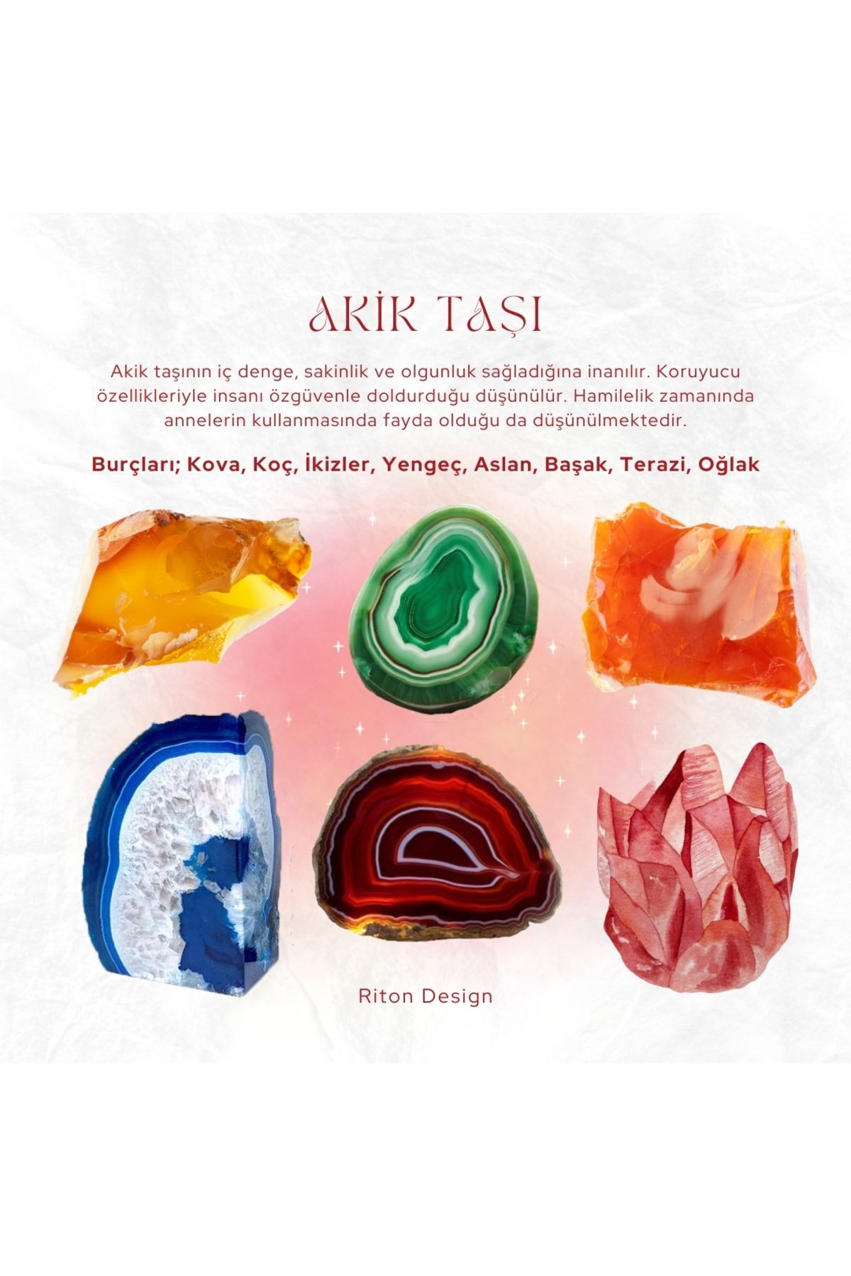 Akik Taşı Bileklik Burçları; Kova, Koç, İkizler, Yengeç, Aslan, Başak, Terazi, Oğlak