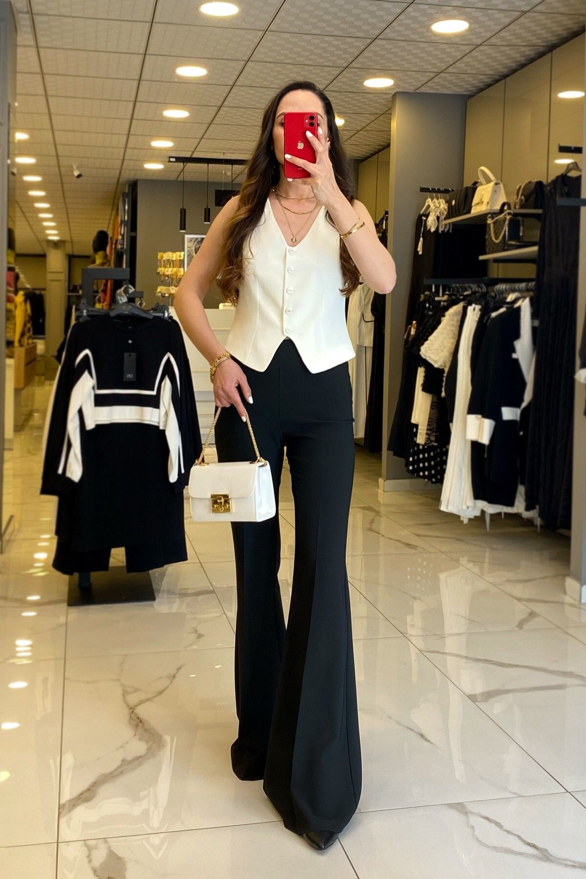 جلیقه زنانه لباس دکمه ای EKOL ECRU V NECK اورجینال Vosse