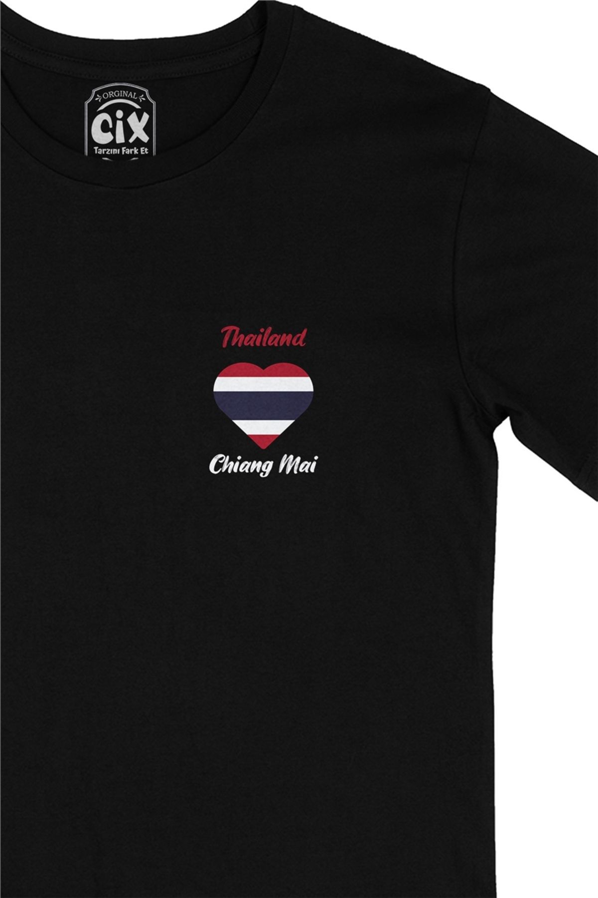 Cix-Chiang Mai Thailand Flag Black T-Shirt with Heart Pocket Logo Design 2