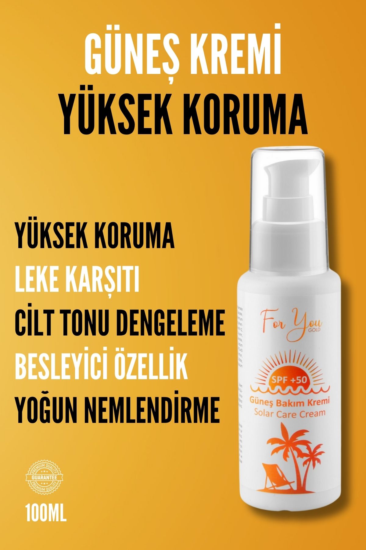 ضد آفتاب ضد لک با محافظت بالا SPF50 + فاکتور 100 میلی لیتر ضد آفتاب For You Gold