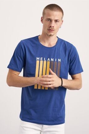 Erkek Mavi Regular Fit Modelli T-shirt-melanintstr05s MELANİNTST