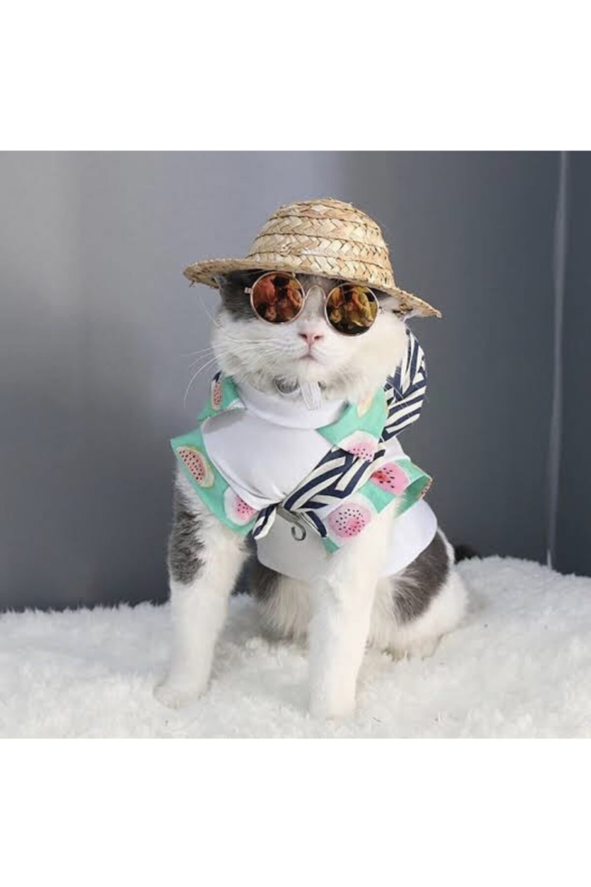 Kediler Için Sevimli Pet Rahat Hasır Fötr Şapka - Small Beden