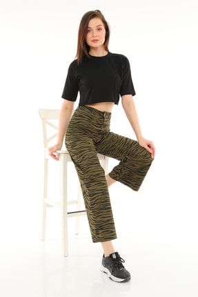Kadın Süper Yüksek Bel Zebra Desenli Dikişsiz Fit Pantolon 2105059