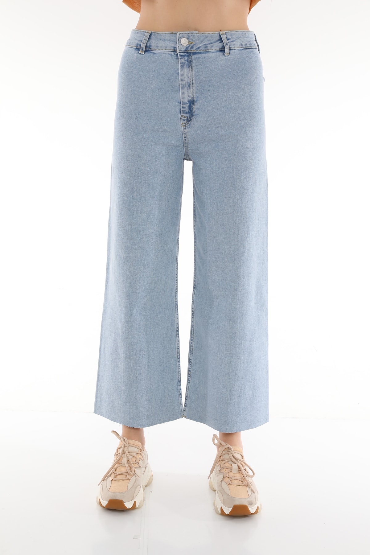 Darkly Jeans  Kadın Mavi Süper Yüksek Bel Dikişsiz Culotte Fit Pantolon - Görsel 5