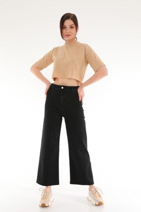 Kadın Süper Yüksek Bel Siyah Dikişsiz Culotte Fit Pantolon 2105059