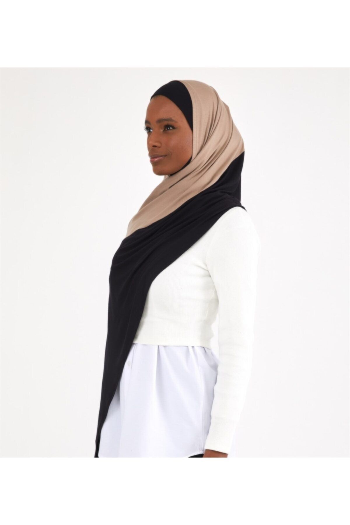 Differenza-Black and Mink Colored Combed Cotton Shawl 2