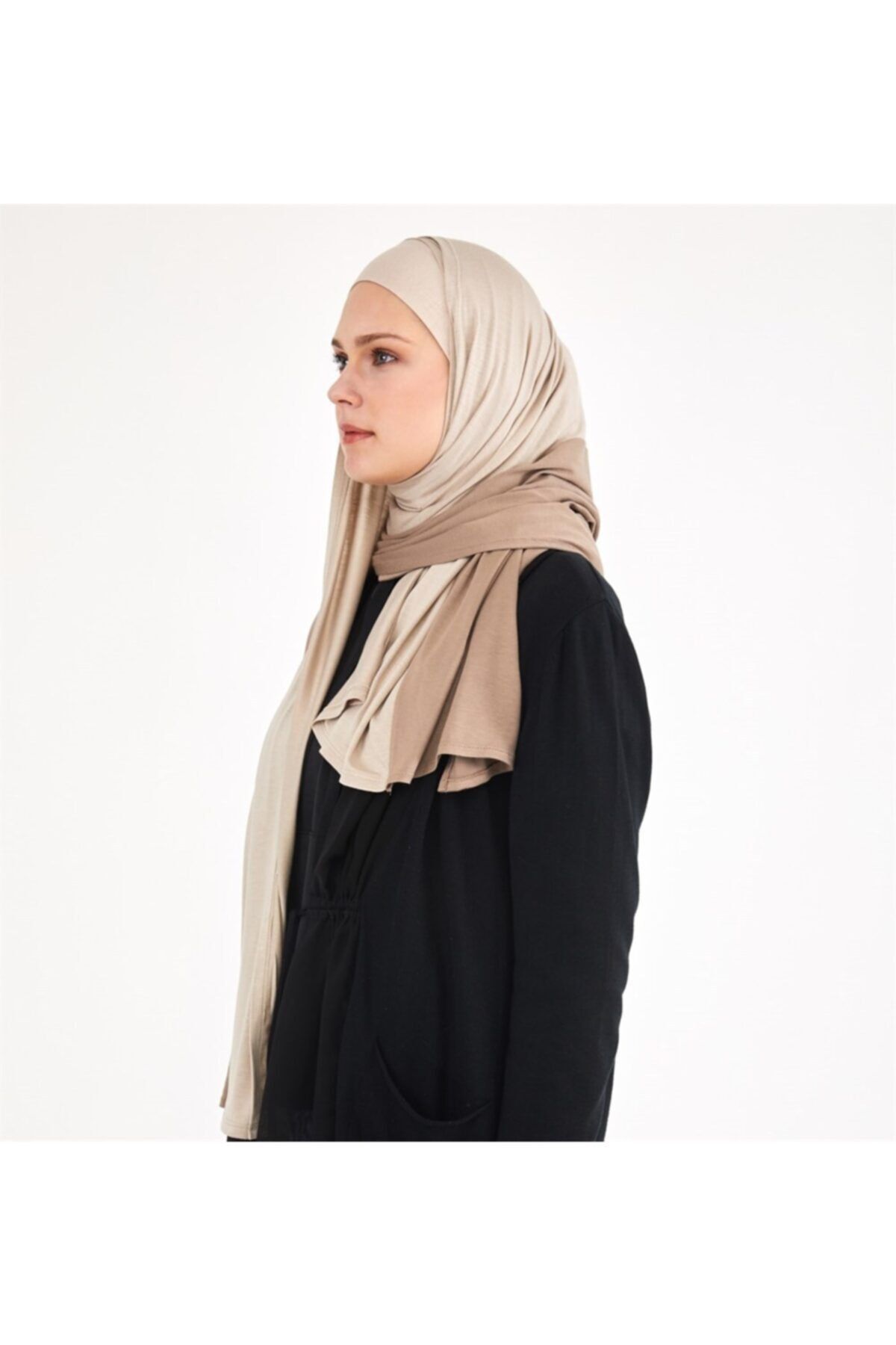 Differenza-Two-Color Combed Cotton Shawl Dark Mink \ Light Mink 3