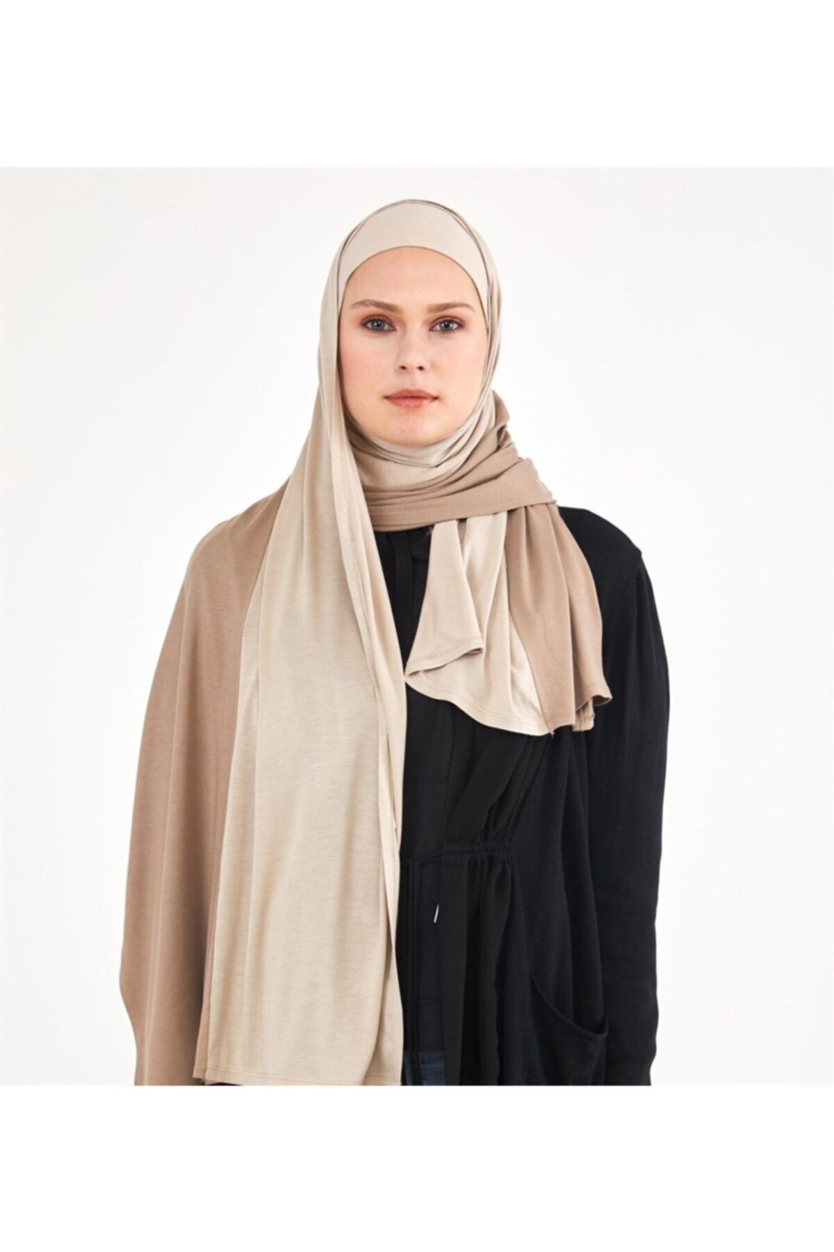 Differenza-Two-Color Combed Cotton Shawl Dark Mink \ Light Mink 4