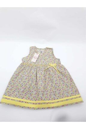 Kız Çocuk Sarı Çiçekli V Yaka Sıfır Kol Elbise (2,3,4,5, Yaş) EDK37