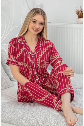 Kırmızı Zincir Desenli Pijama Takımı slmcgr1