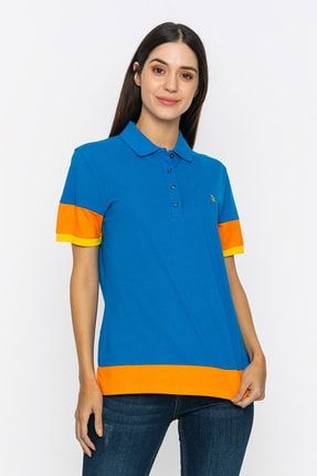 Kadın, Renkli, Saks Mavisi, Basic, Nefes Alan, Polo Yaka, T-shirt GDM-1525