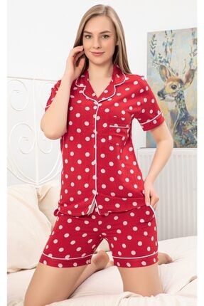 Kırmızı Beyaz Puanlı Şortlu Pijama Takımı slmcgr1