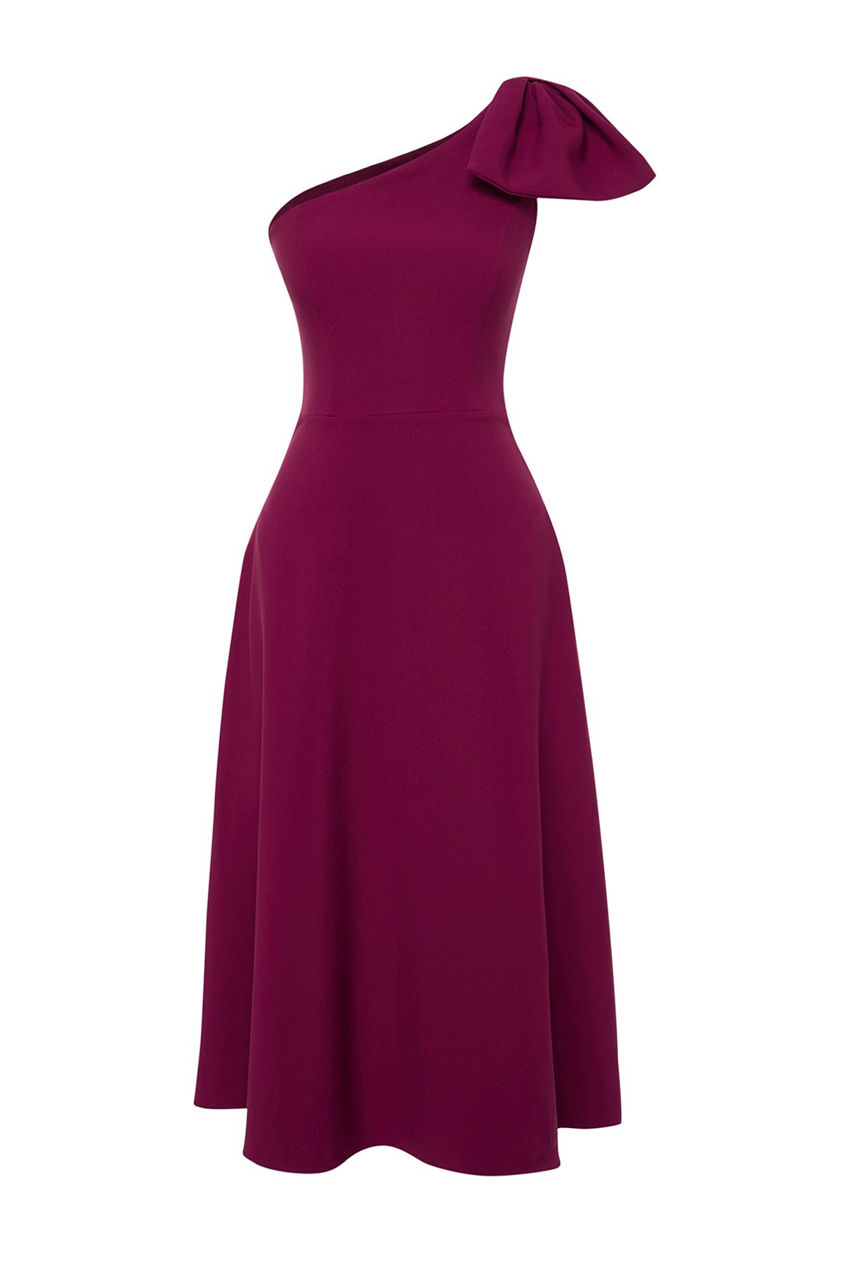 Trendyol Collection-Κομψό υφαντό βραδινό φόρεμα - Plum A-Cut, Λεπτομέρεια φιόγκου TPRSS24EL00105 7