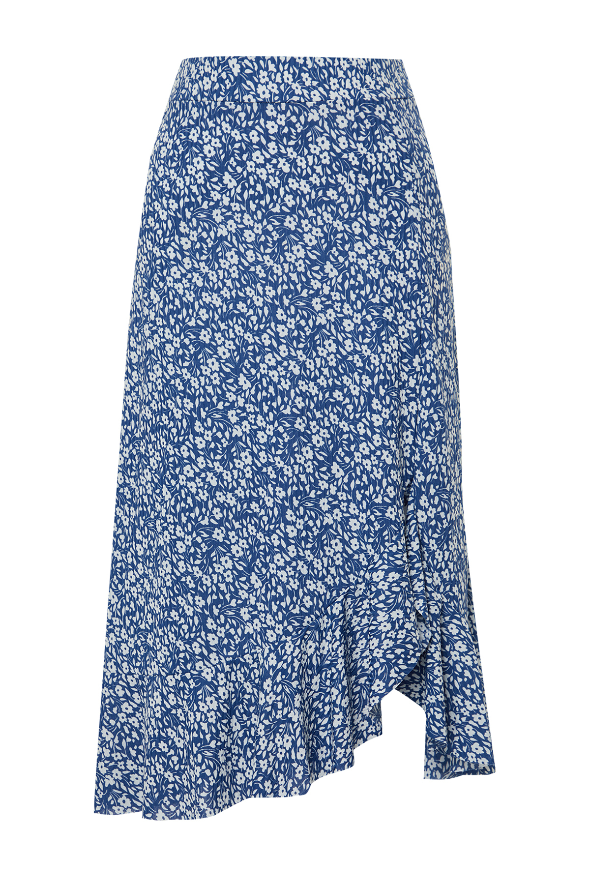 Trendyolmilla  Mavi Baskılı Büzgü Detaylı ve Volanlı Yüksek Bel Midi Esnek Örme Etek TWOSS21ET0029 - Görsel 6