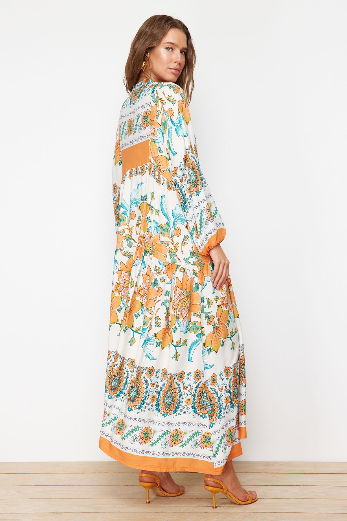 Trendyol Modest-فستان منسوج من الفيسكوز باللون البرتقالي TCTSS24EB00221 6