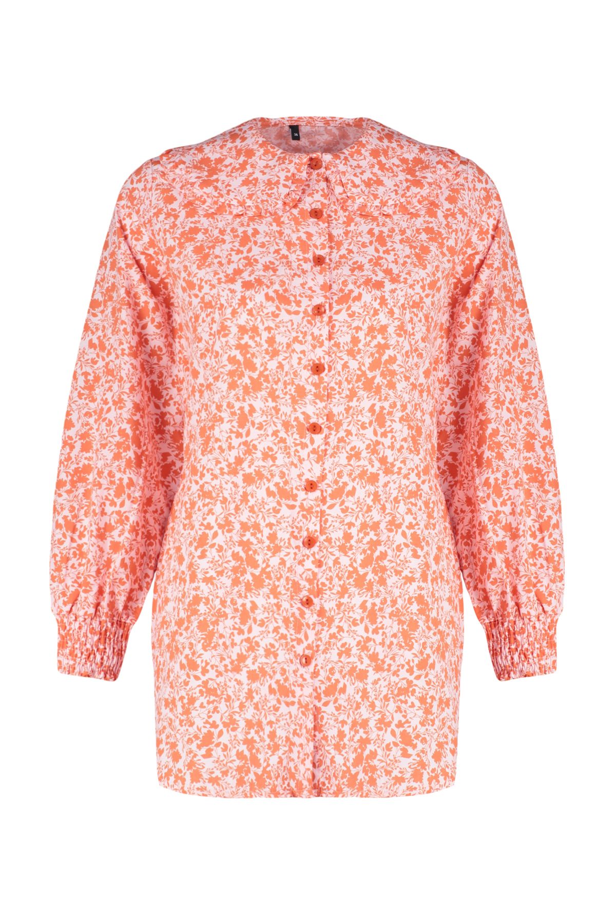 Trendyol Modest-Rotes Hemd mit gewebtem, knusprigem Blumenmuster und Babykragen TCTSS23TG00029 7