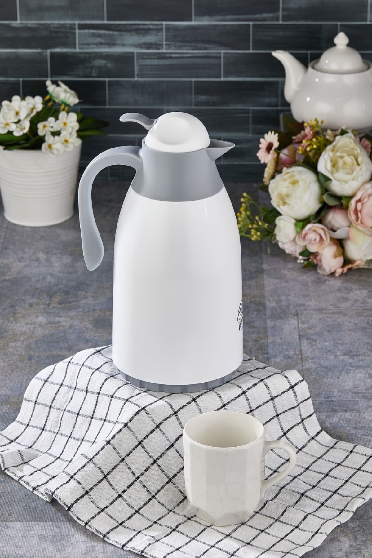 فلاسک صورتی فروشگاه 1.3 Lt Glass Thermos سفید GRI Cooker