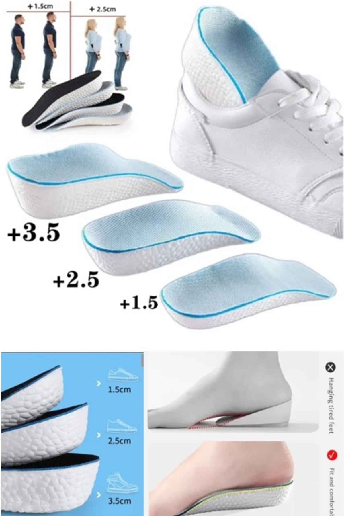 Silikon 2,5 Cm Ortopedik Tabanlık Topuk Yükseltici Boy Uzatıcı Tabanlık Hava Yastıklı Ayakkabı Içi