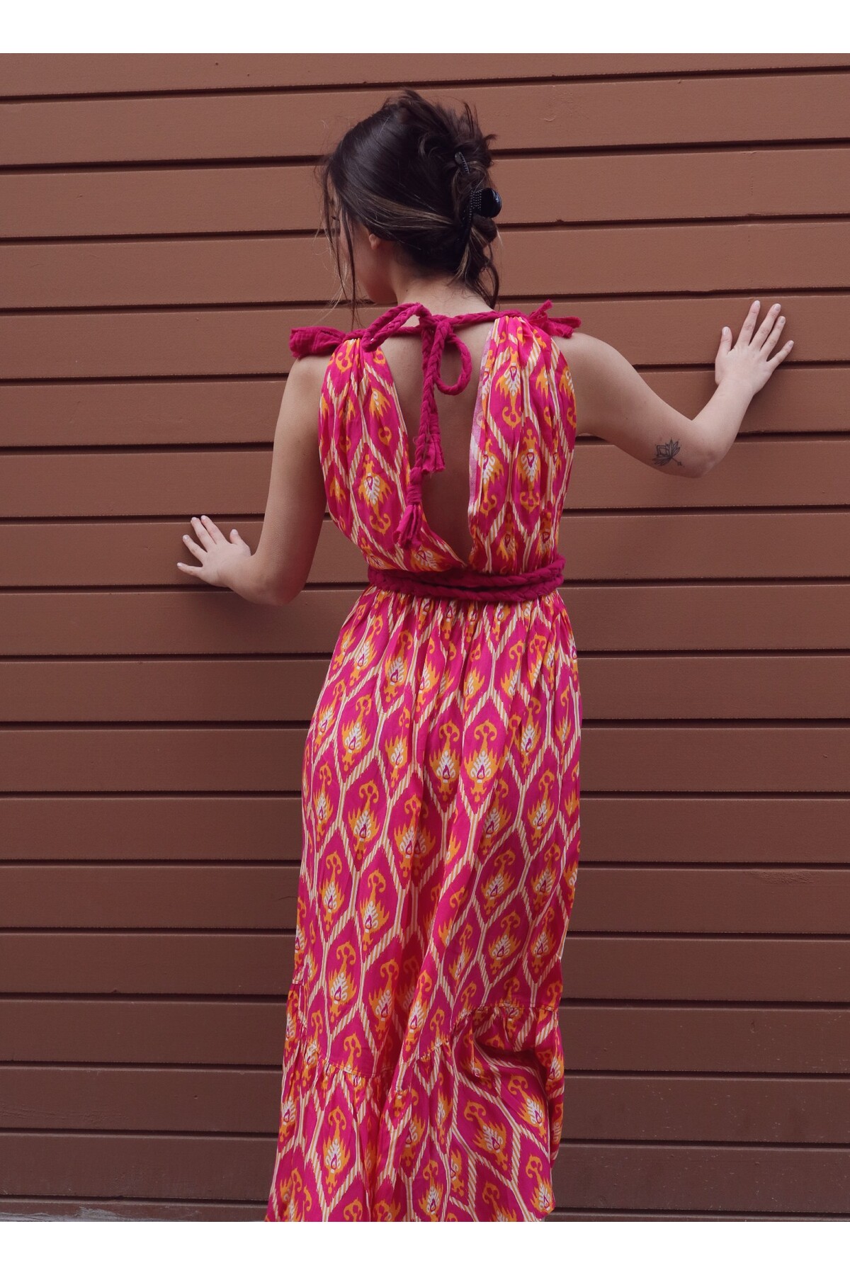 Selene İkat Pattern Boho Style Knit Detailed Dress