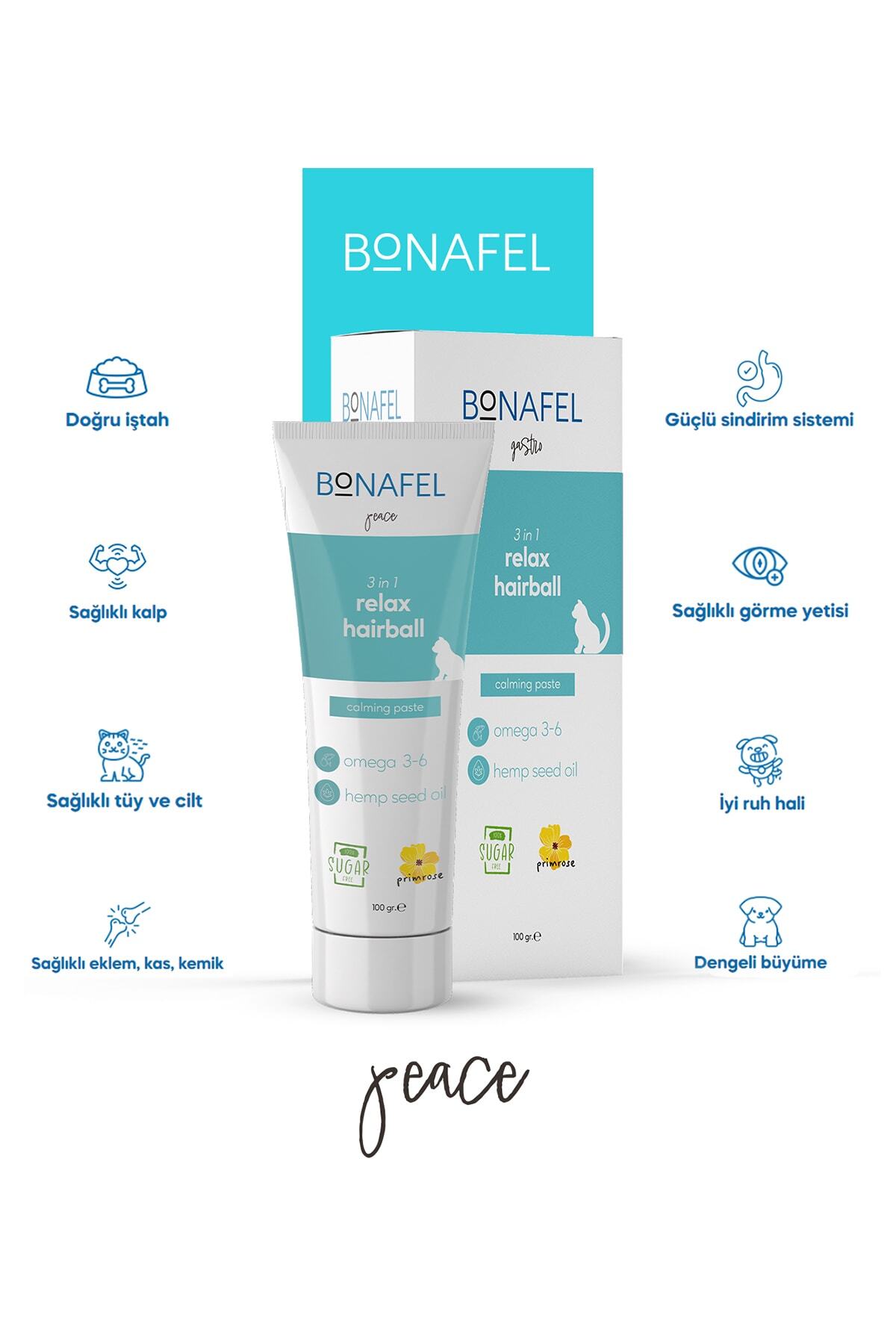 Bonafel Kediler Için Anti-stress Tüy Yumağı Önleyici Macun, Malt 100 Gr - Omega 3 Ve 6, Kenevir Yağı