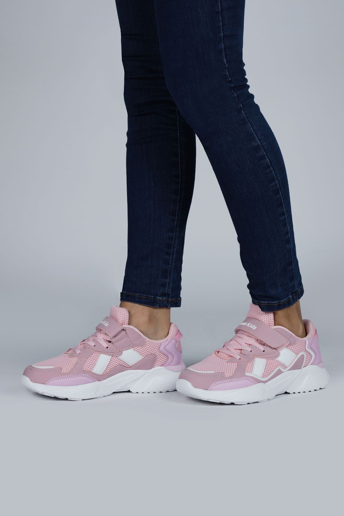 Jump Velcro Pink - Pantofi Alb Pentru Fete Tenisi Casual Unisex - 35