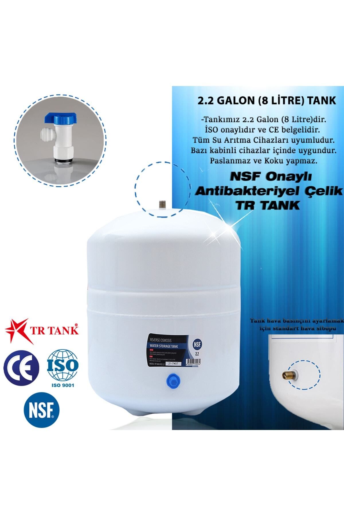 Su Arıtma Cihazı Metal Genleşme Su Tankı 8 Lt NSF Belgeli Su Arıtma Deposu Tank Vanası Hediyeli