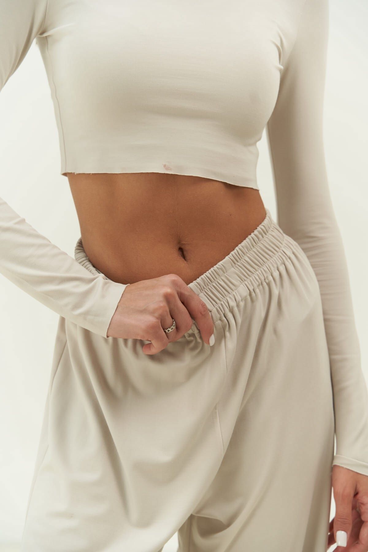 MAİ COLLECTİON-Jany Long Sleeve Stone Crop Trousers Set 6