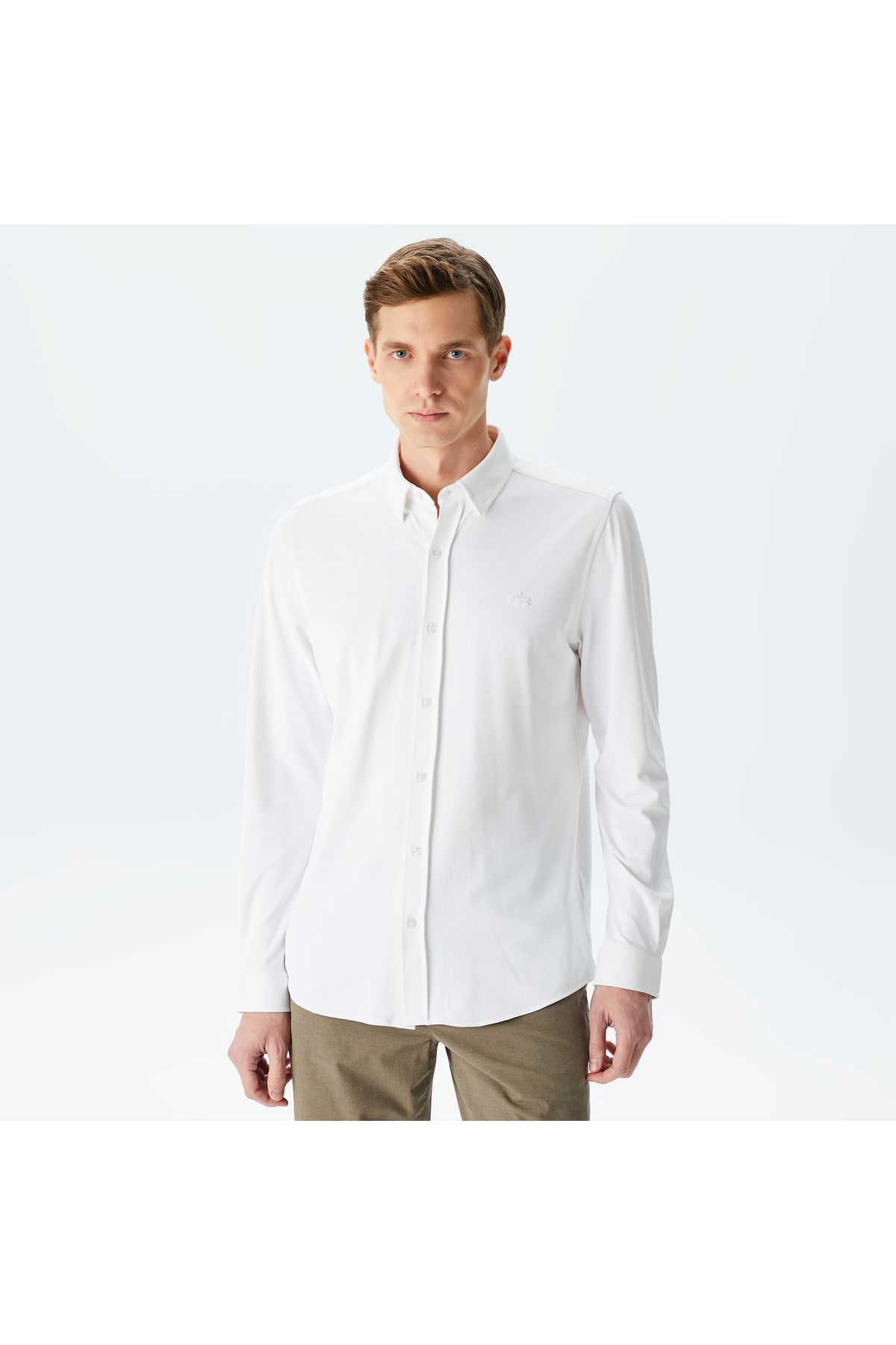 Lacoste پیراهن سفید باریک مردانه
