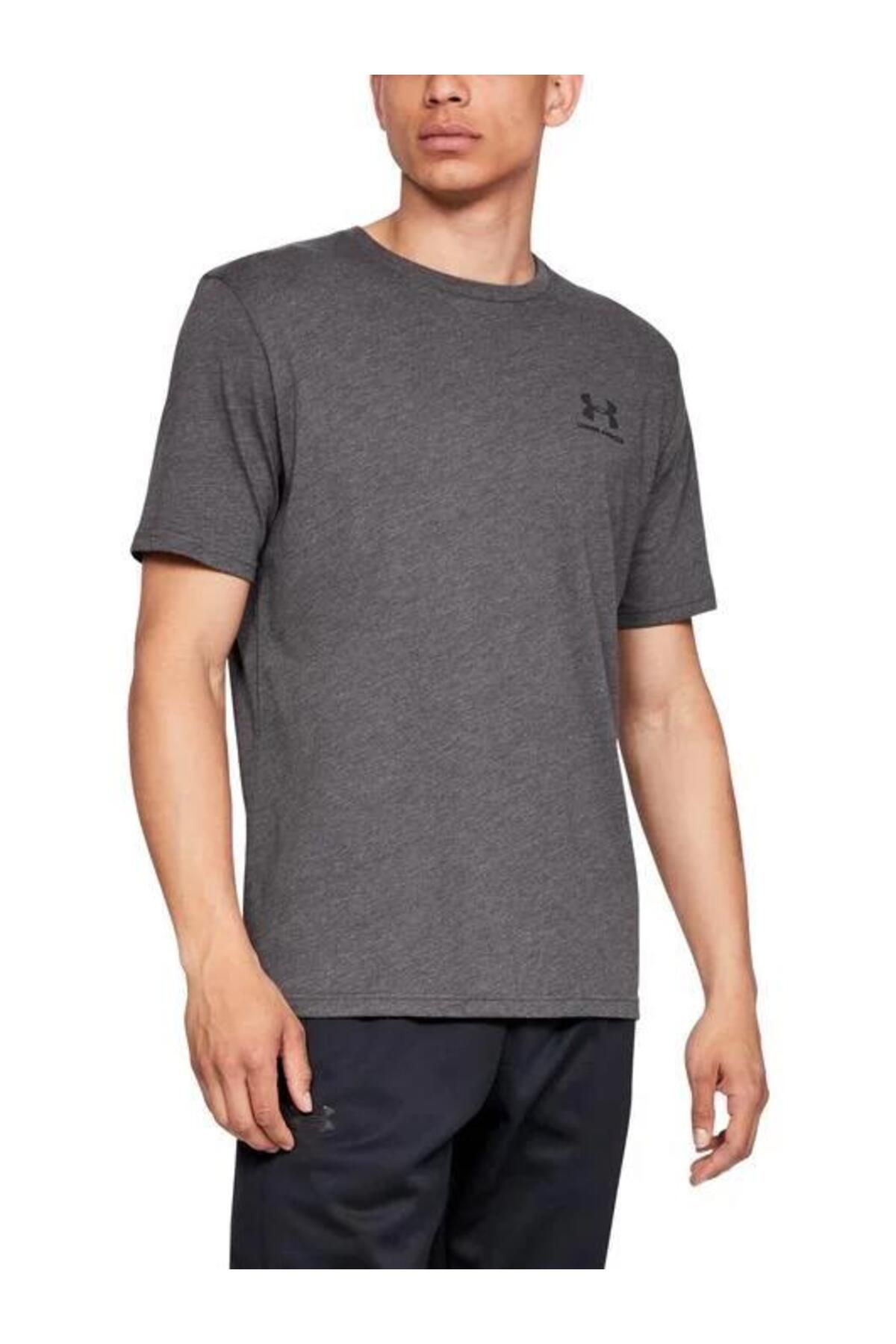 تی شرت ورزشی خاکستری مردانه آستین کوتاه قفسه سینه در سمت چپ UA 1326799 019 Under Armour