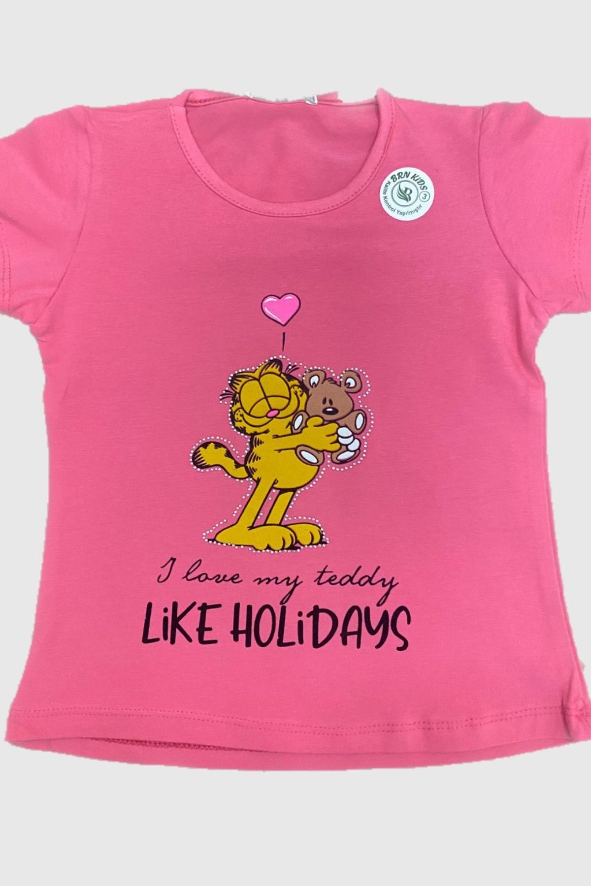 Ded COLLECTION-Girl's Stoned Garfield Printed Short Sleeve Combed Cotton T-shirt 3