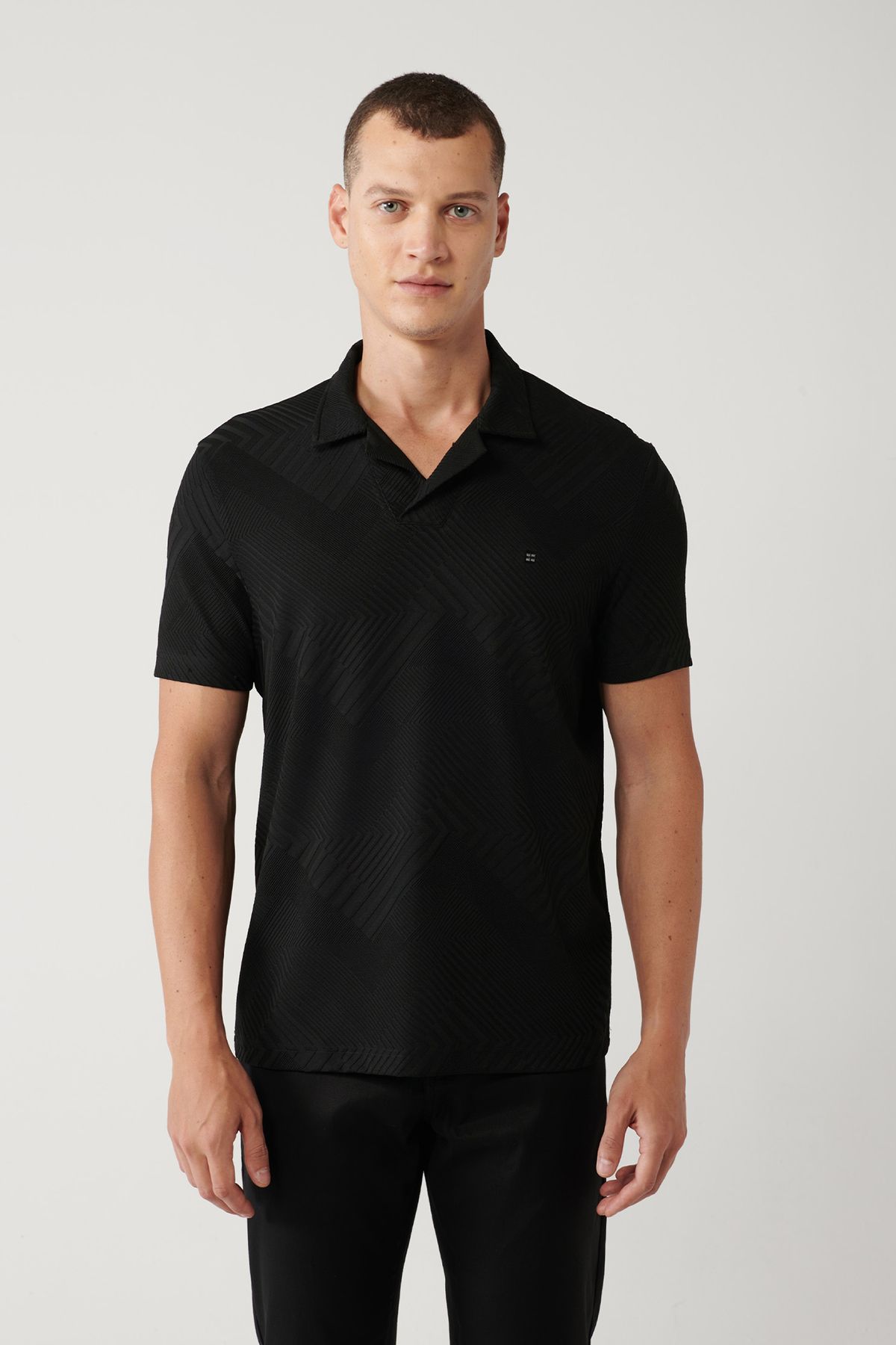 Avva تی شرت جیکارد آپا یاکا سیاه مردانه A41Y1141