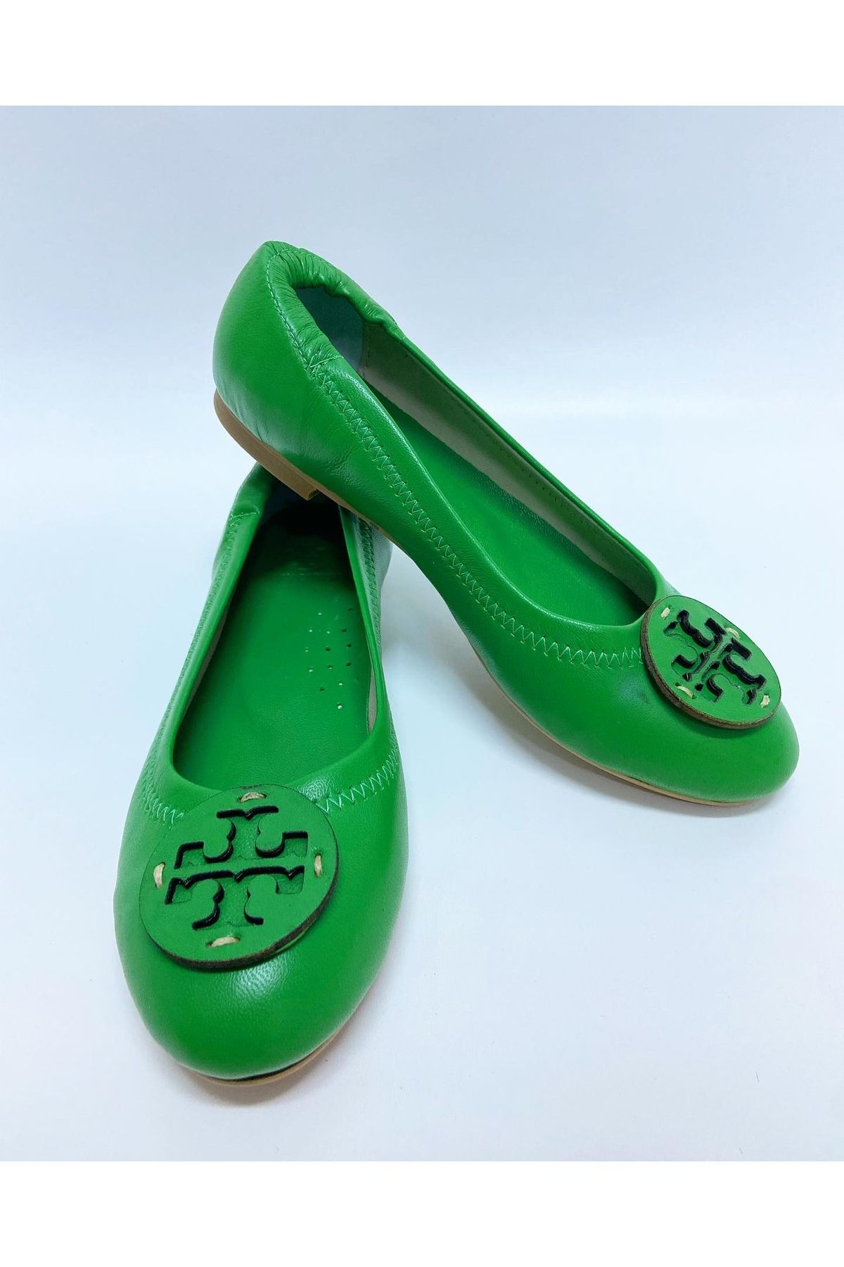 stok83-Women's Green Genuine Leather Ballerinas 3