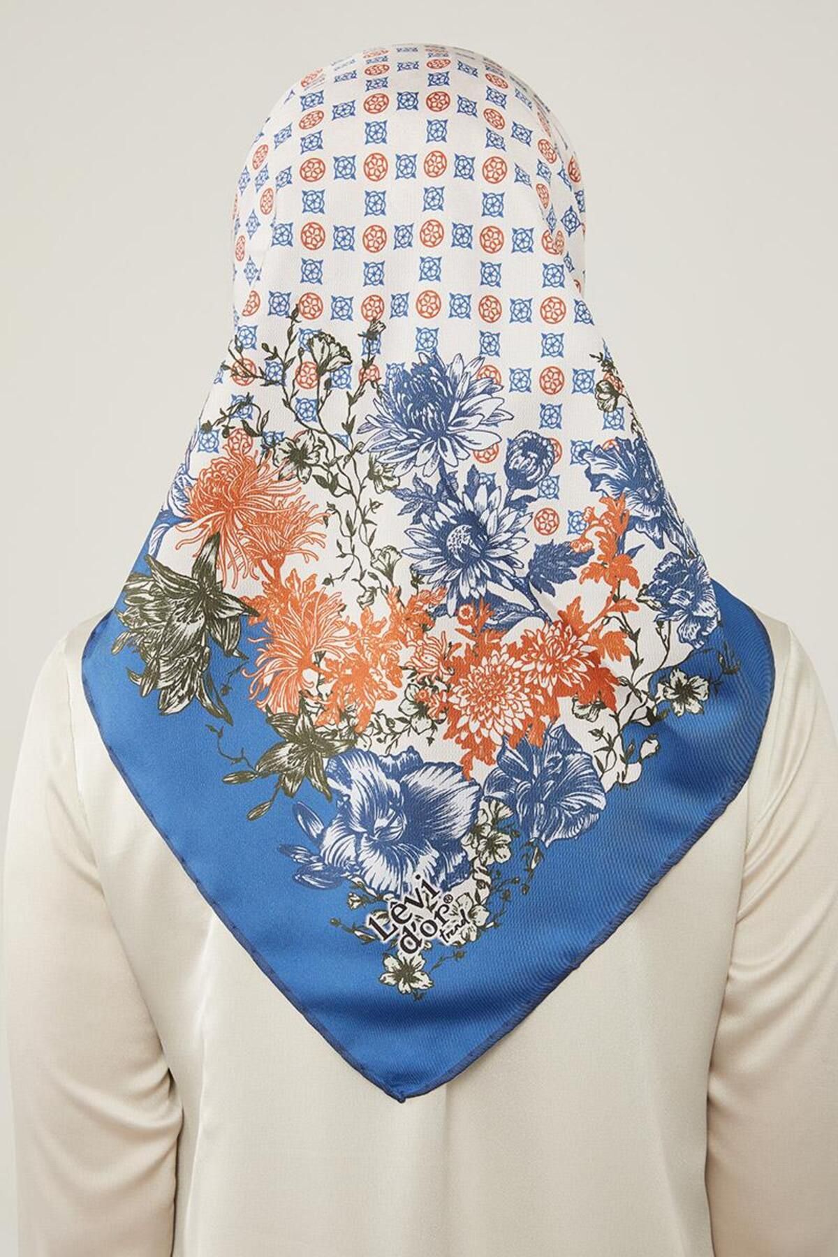 روسری آبی Twill Trend الگوی نوستالژیک Levidor