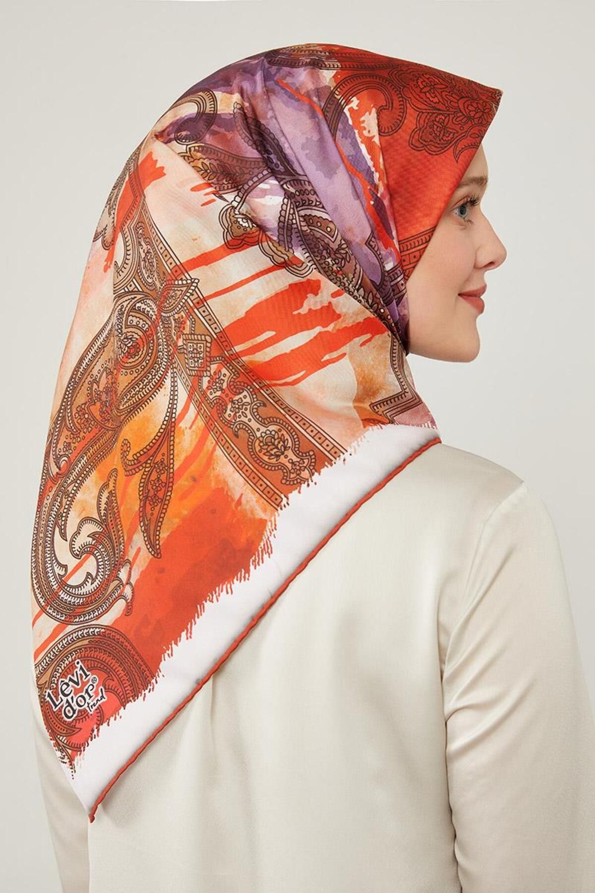 روسری نارنجی Twill Trend اورجینال Levidor