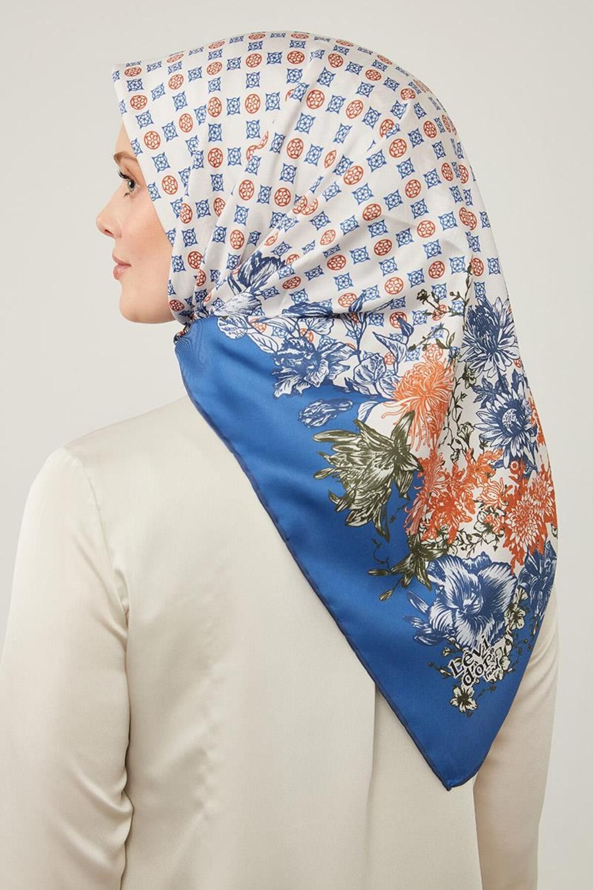 روسری آبی Twill Trend الگوی نوستالژیک Levidor