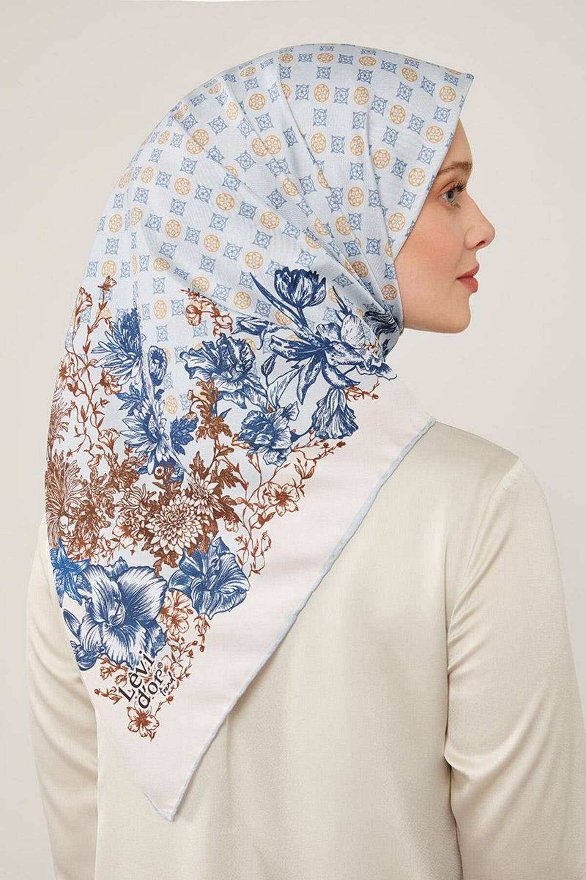 روسری آبی Twill Trend اورجینال Levidor