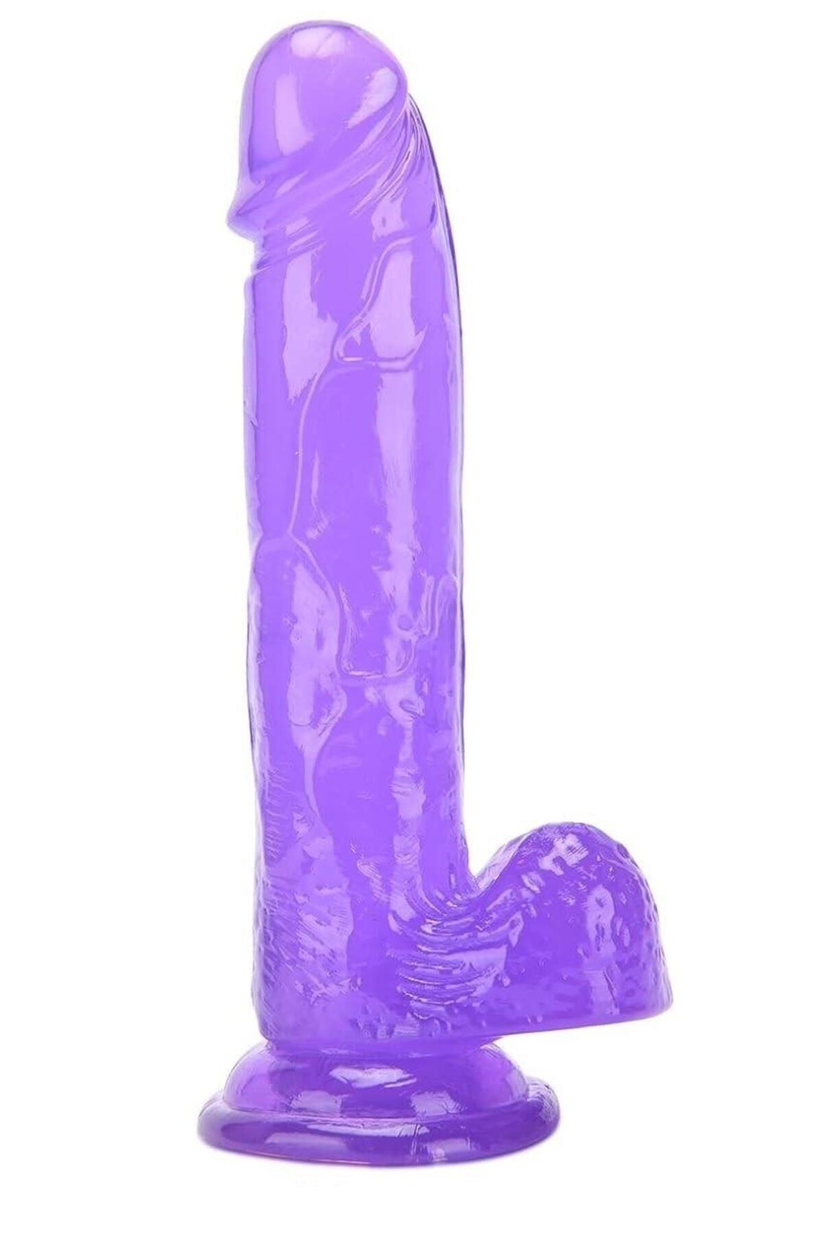 21 Cm Mor Jel Yumuşak Gerçekçi Esnek Dokuda Tasarlanan Penis Güçlü Vantuzlu Yapay Dildo