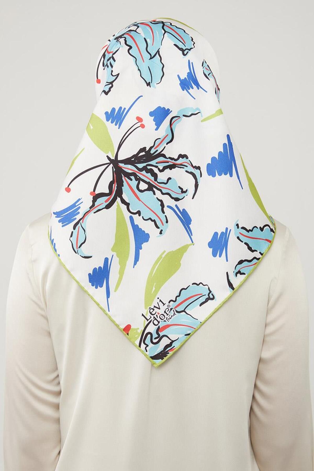 روسری سبز Twill الگوی برگ بادام زمینی Levidor
