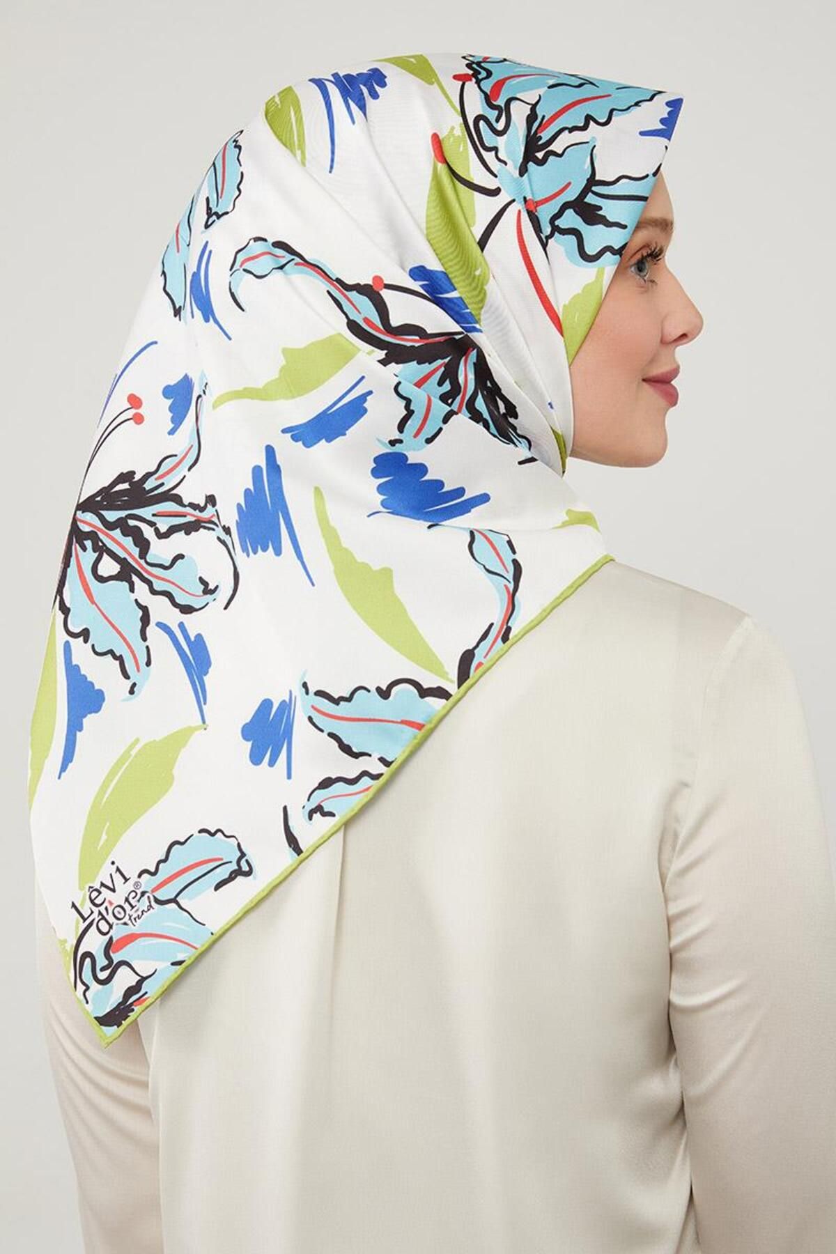 روسری سبز Twill الگوی برگ بادام زمینی Levidor