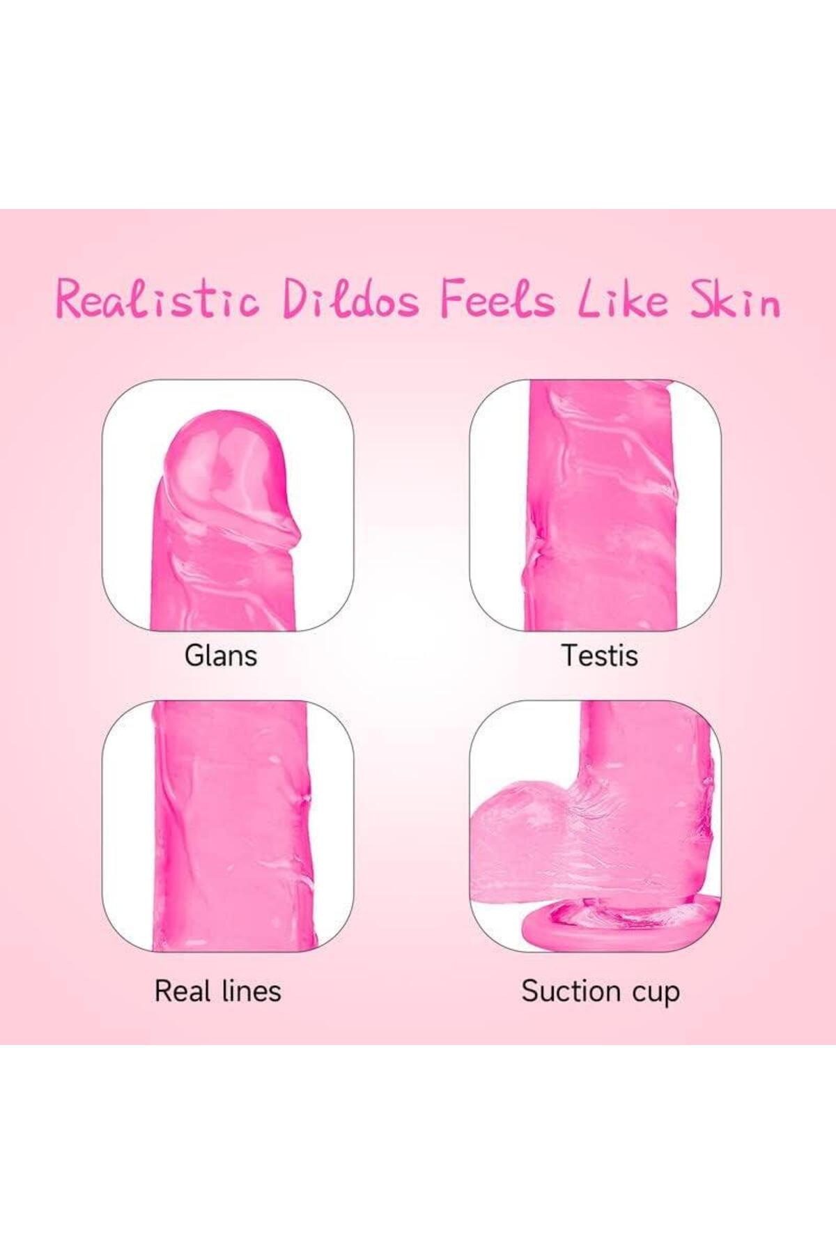 Yumuşak Gerçekçi 21 Cm Pembe Jel Penis Esnek Dokuda Tasarlanan Güçlü Vantuzlu Dildo 4