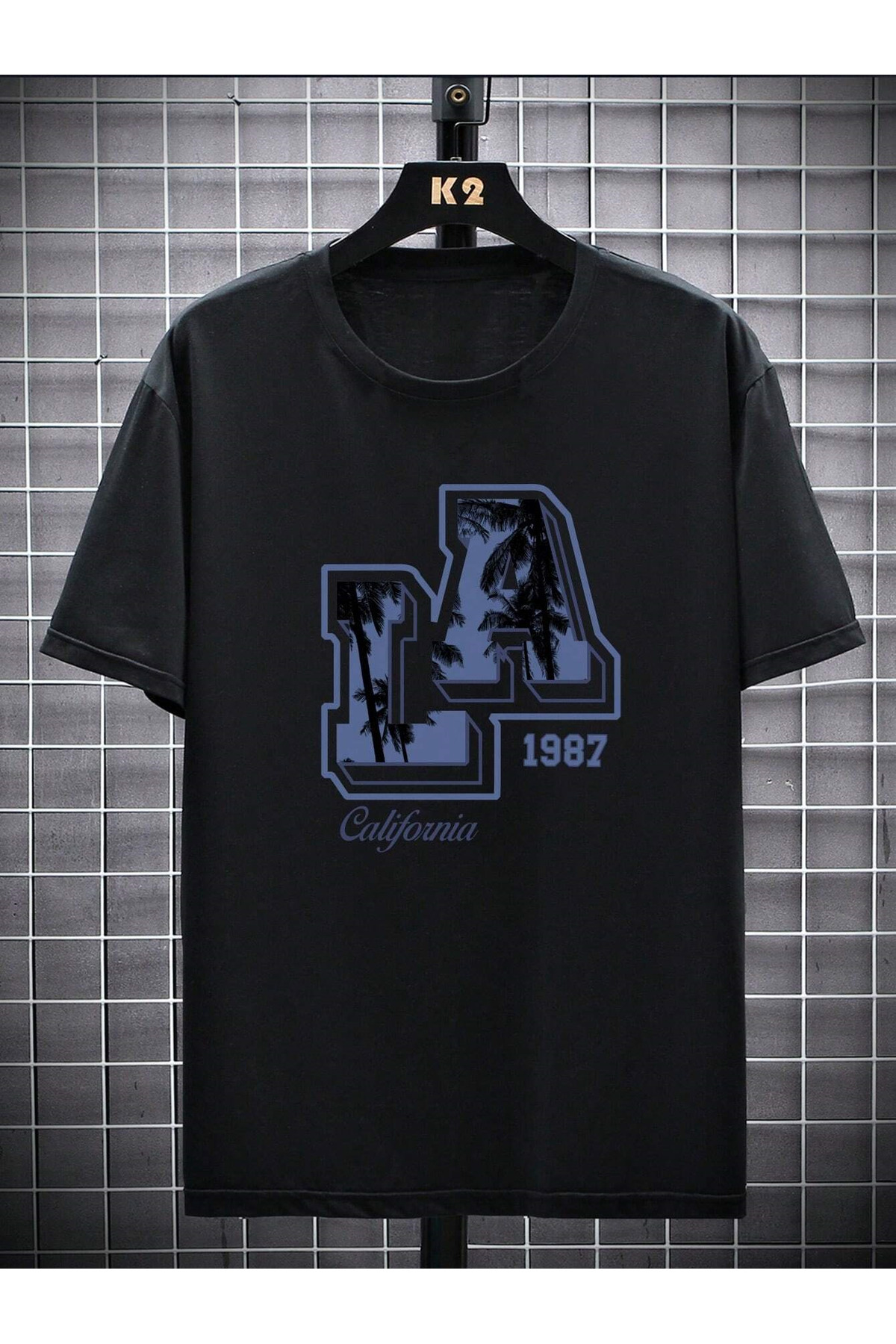 T-shirt- LA 1987 Printed Oversized Crew Neck Short Sleeve T-Shirt